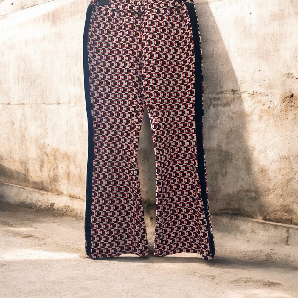 Maeve Geometric Red, Black & White Pants (XS)